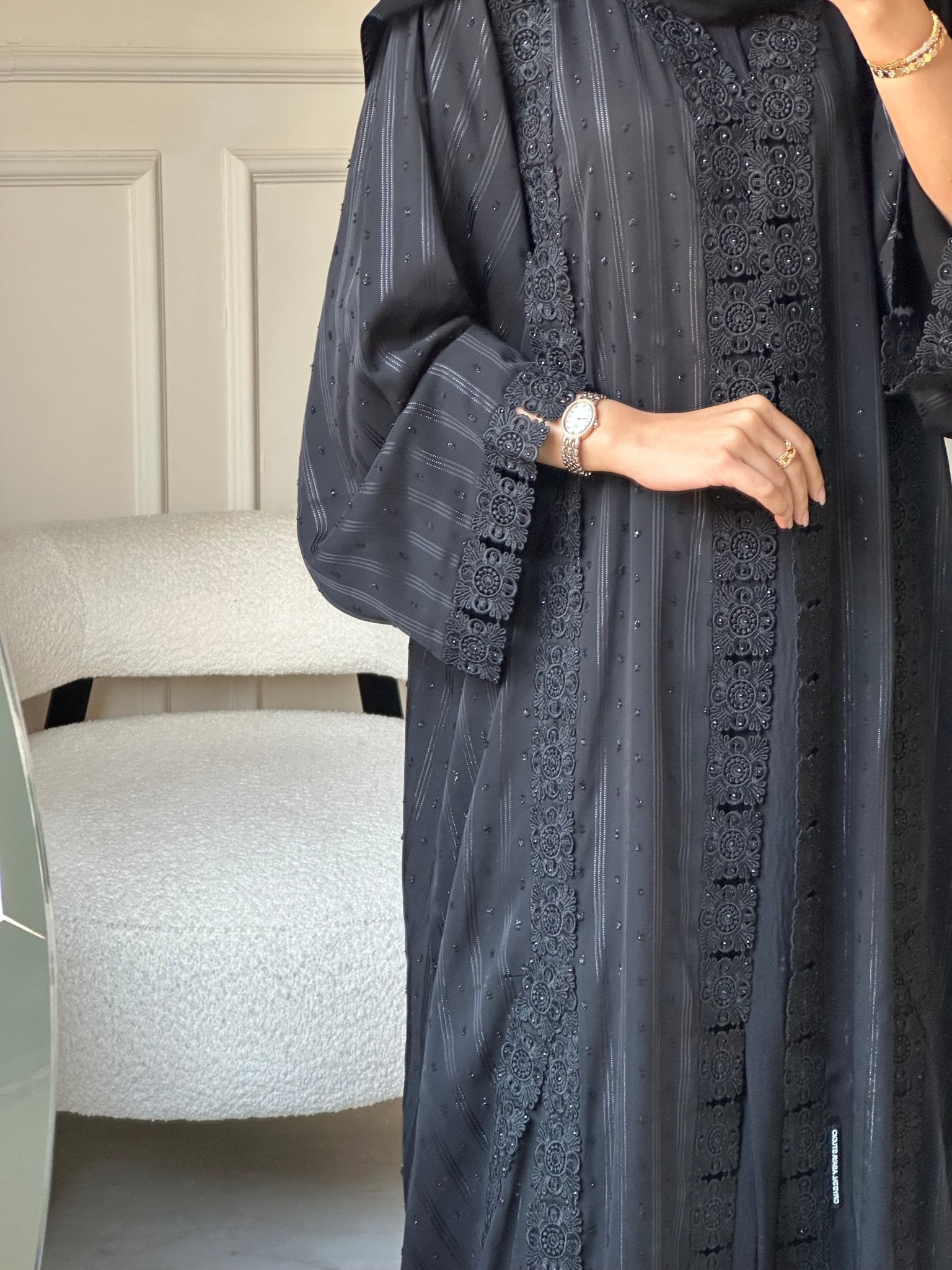 C 0808 Black Lace Abaya