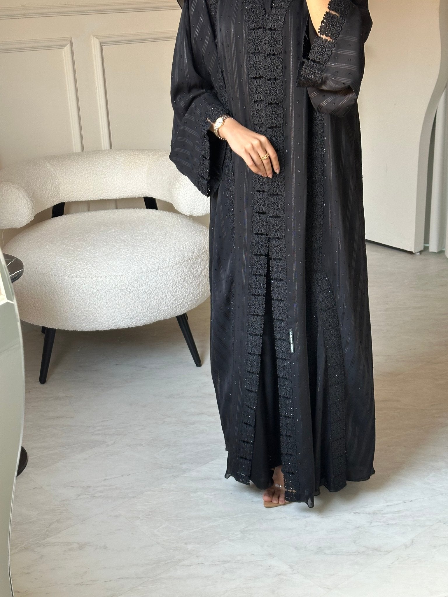 C 0808 Black Lace Abaya