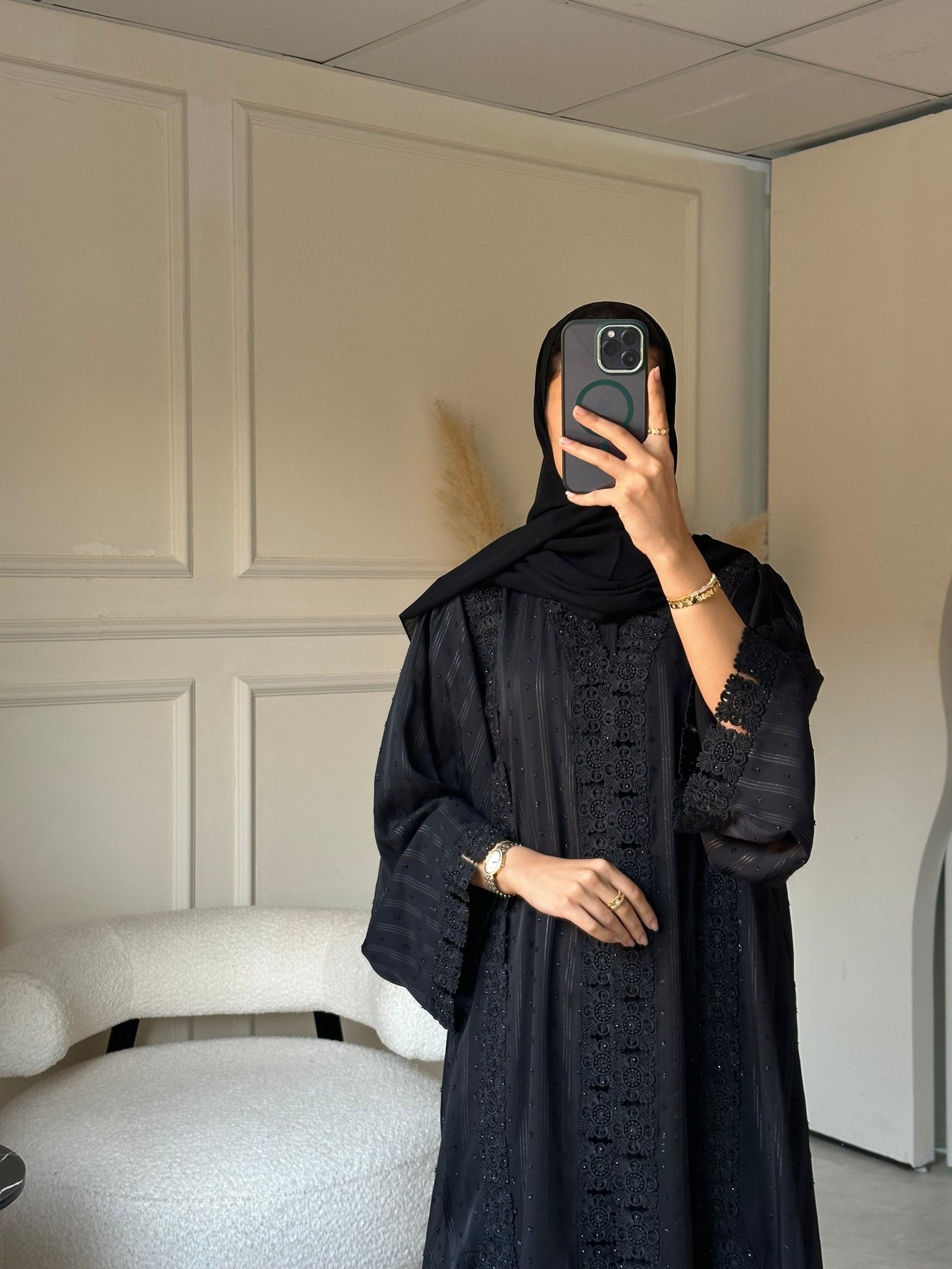 C 0808 Black Lace Abaya