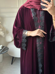 C 0812 - 03 Burgundy Velvet Lace Abaya