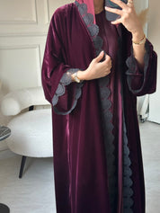 C 0812 - 03 Burgundy Velvet Lace Abaya