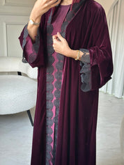 C 0812 - 03 Burgundy Velvet Lace Abaya