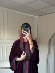 C 0812 - 03 Burgundy Velvet Lace Abaya