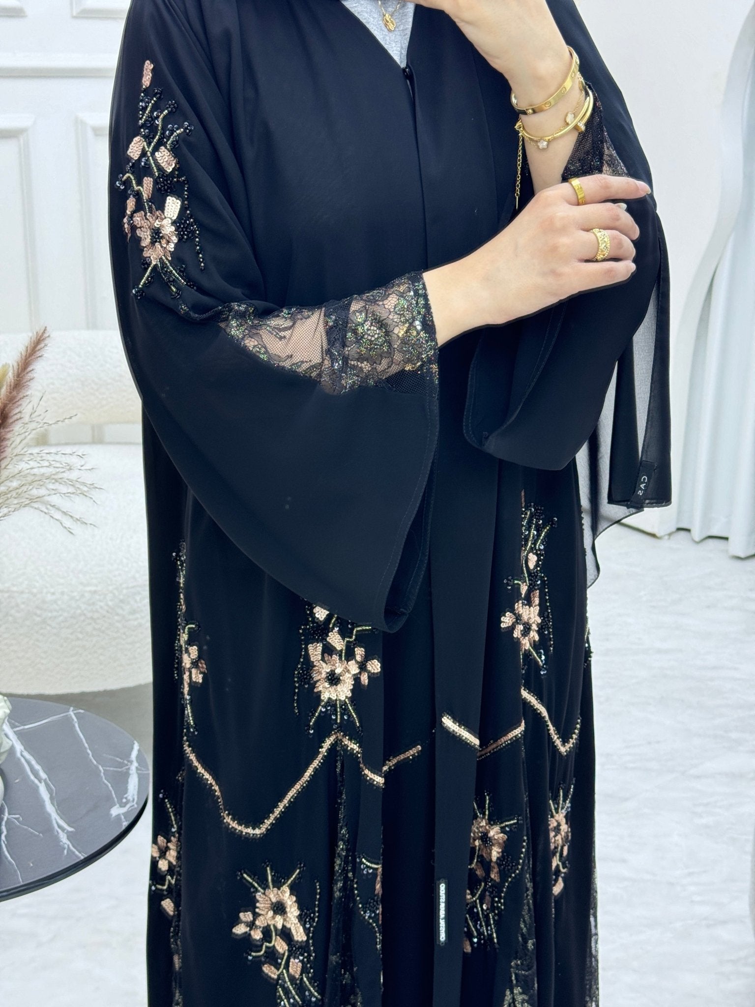 C 0815 Black Lace Abaya