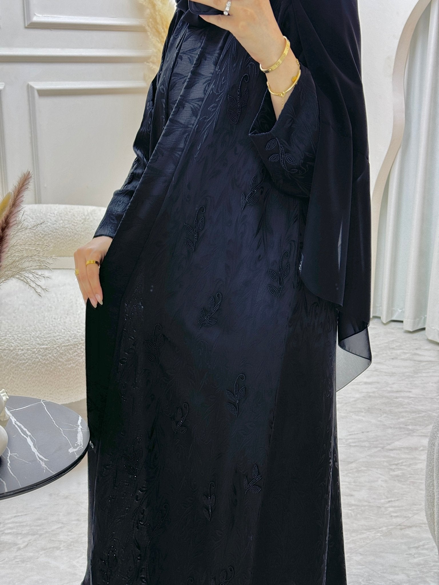 C 0816 Black Beaded Abaya