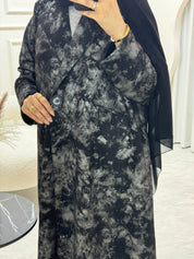 C 0817 - 02 Grey Printed Coat Abaya