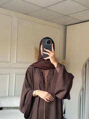 C 0822 Dark Brown Lace Abaya