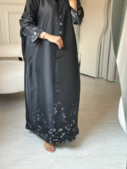 C 0823 - 02 Black Floral Printed Abaya