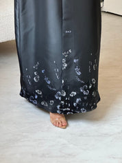 C 0823 - 02 Black Floral Printed Abaya