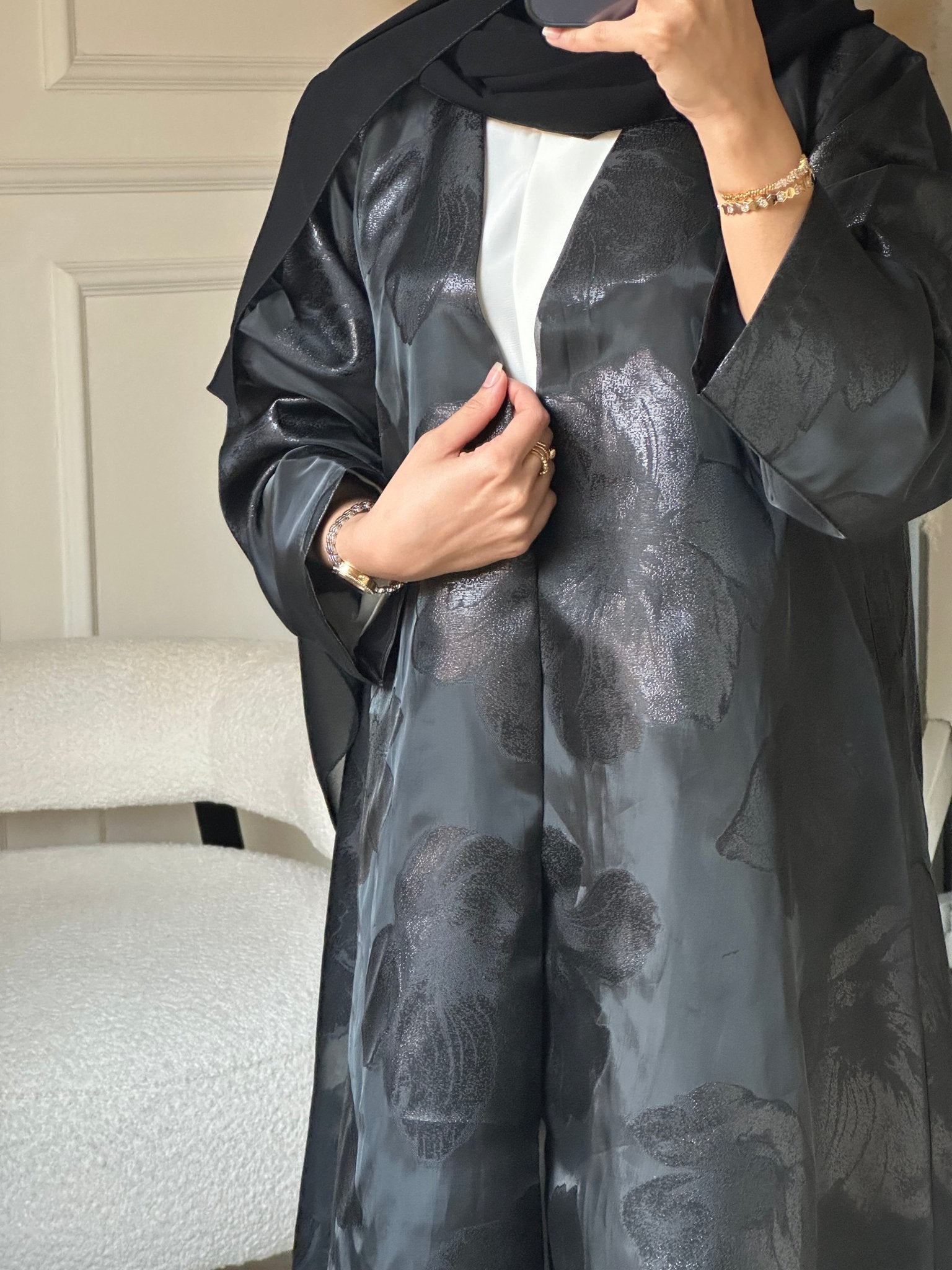 C 0824 - 02 Black Floral Abaya