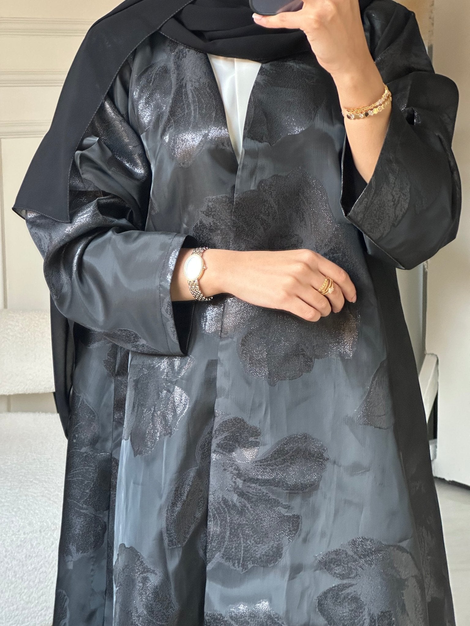 C 0824 - 02 Black Floral Abaya