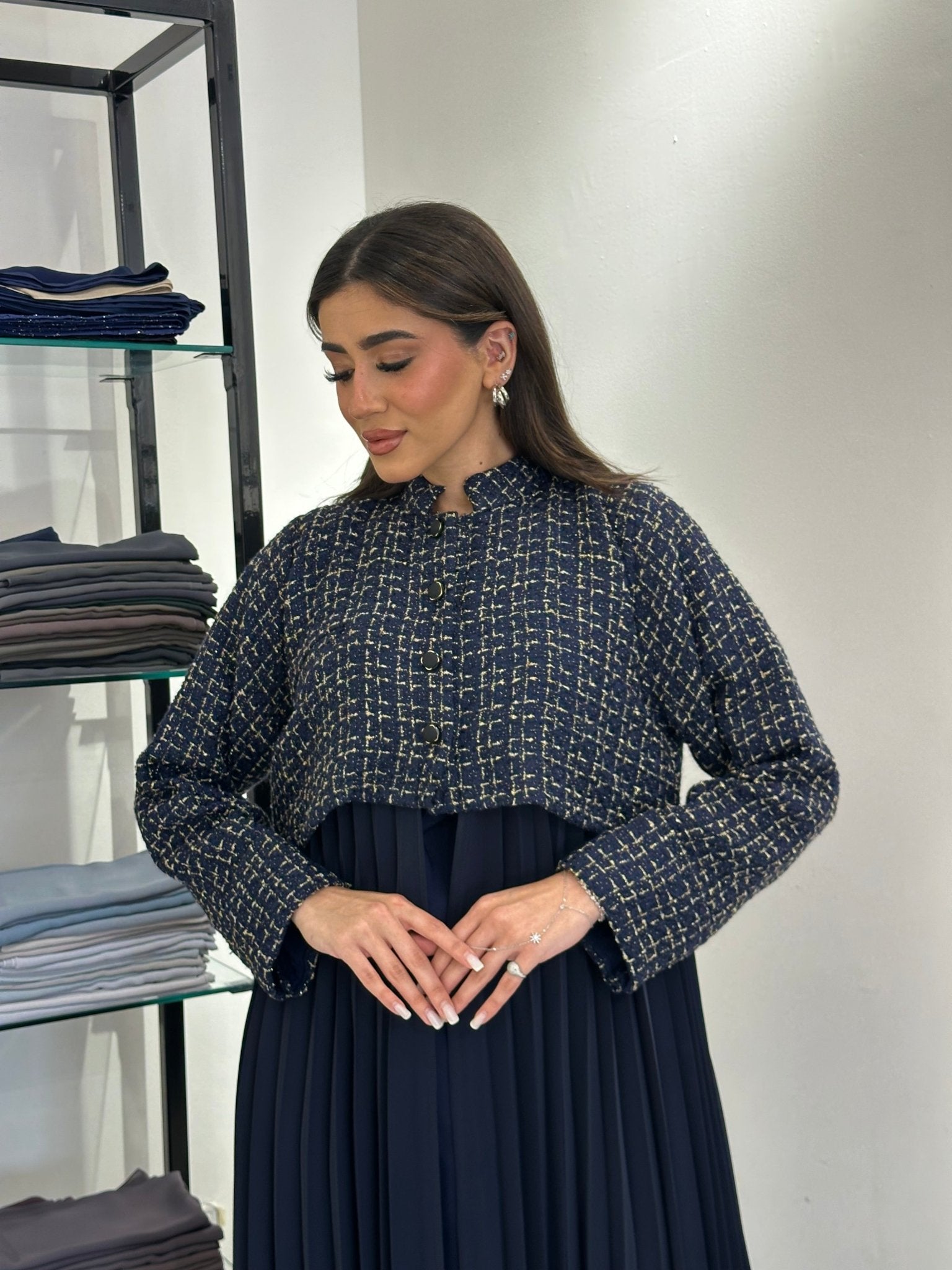 C 0828 - 02 Navy Blue Pleated Abaya