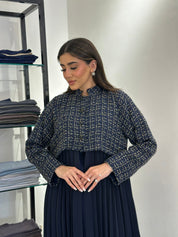 C 0828 - 02 Navy Blue Pleated Abaya