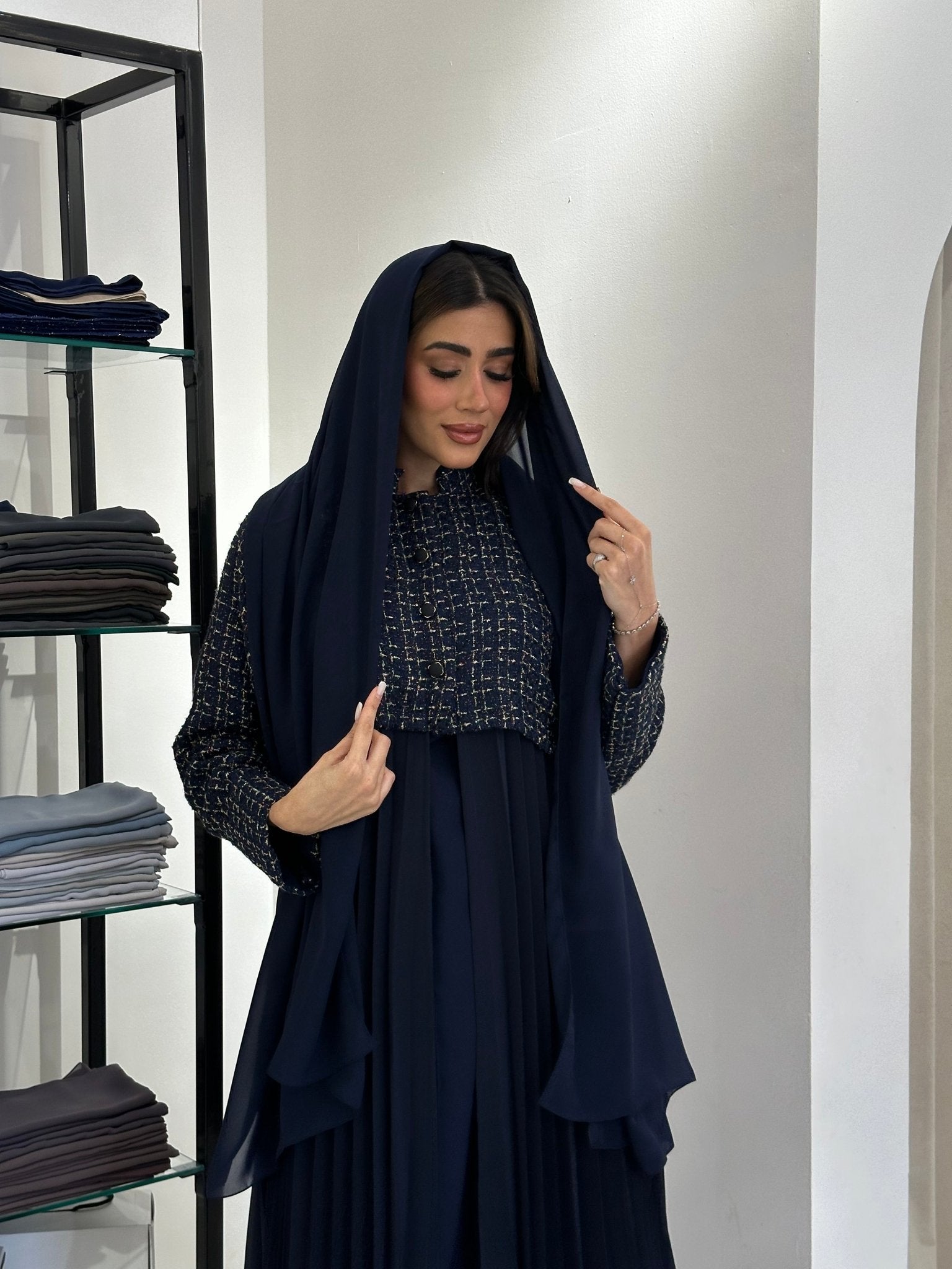 C 0828 - 02 Navy Blue Pleated Abaya