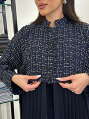 C 0828 - 02 Navy Blue Pleated Abaya