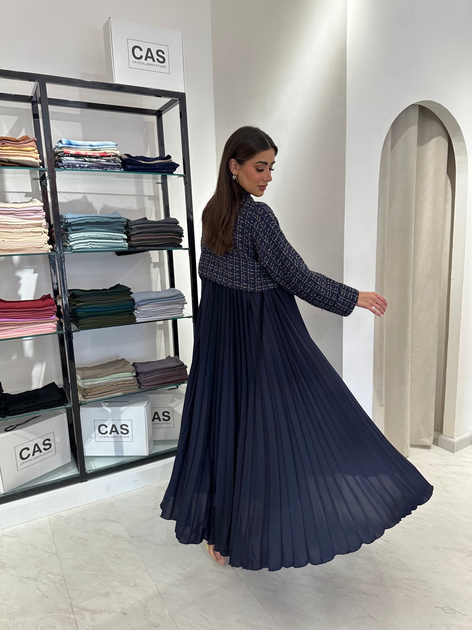 C 0828 - 02 Navy Blue Pleated Abaya