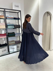 C 0828 - 02 Navy Blue Pleated Abaya