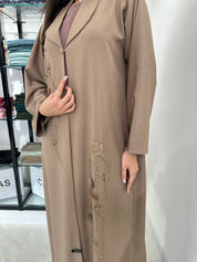 C 0829 Beige Coat Beaded Abaya