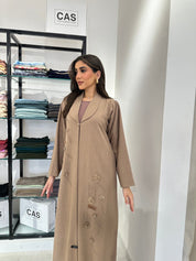 C 0829 Beige Coat Beaded Abaya