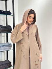 C 0829 Beige Coat Beaded Abaya