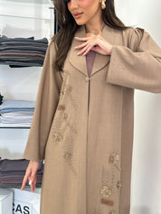 C 0829 Beige Coat Beaded Abaya