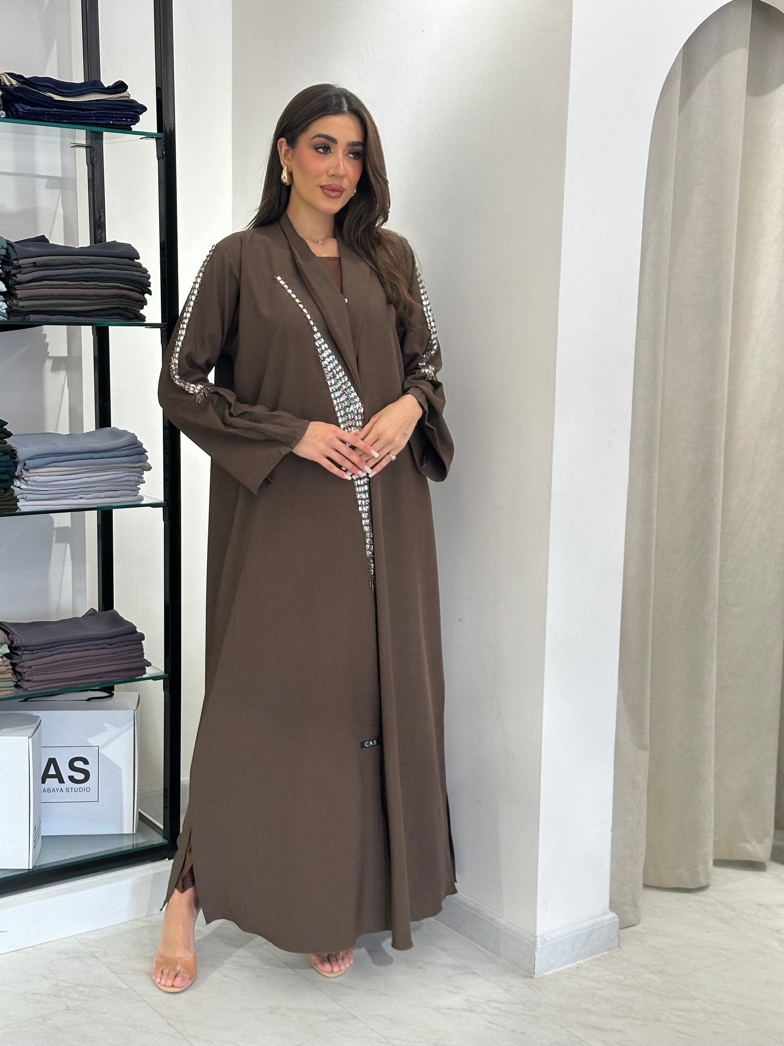 C 0831 Brown Beaded Abaya