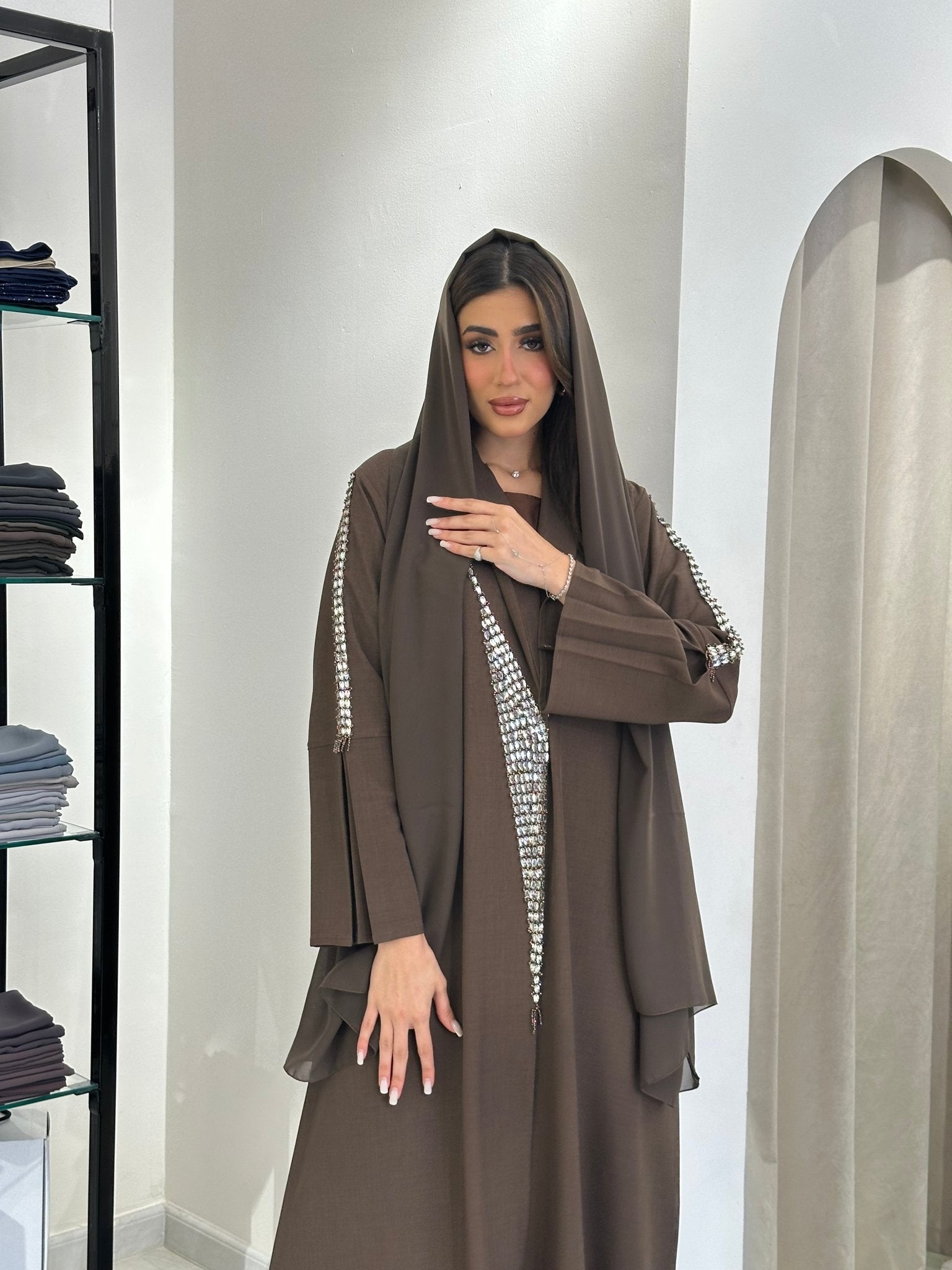 C 0831 Brown Beaded Abaya