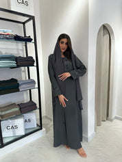 C 0832 Grey Embroidered Abaya
