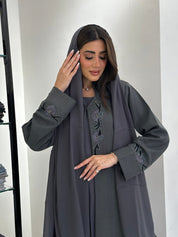C 0832 Grey Embroidered Abaya