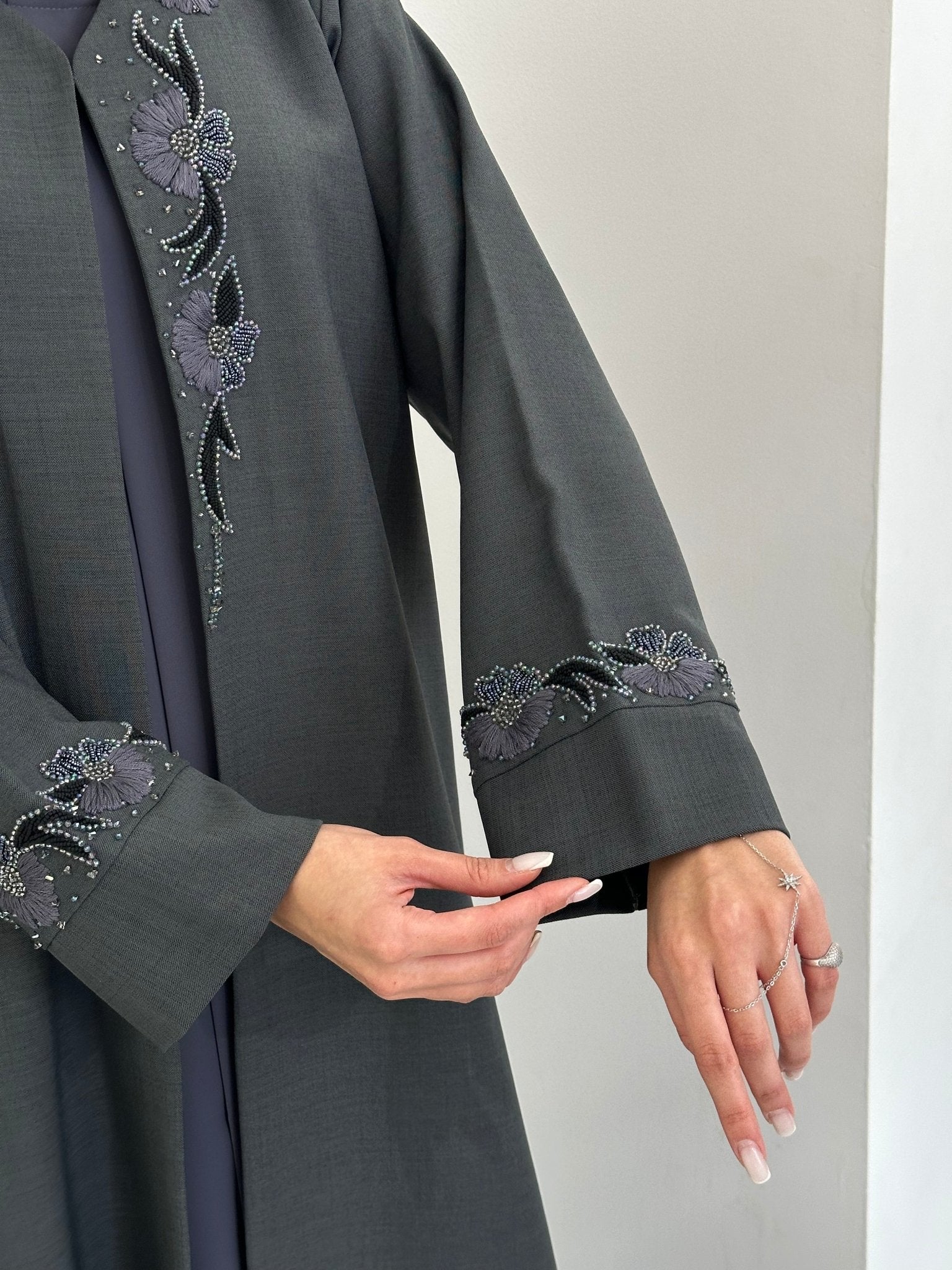 C 0832 Grey Embroidered Abaya