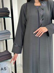 C 0832 Grey Embroidered Abaya