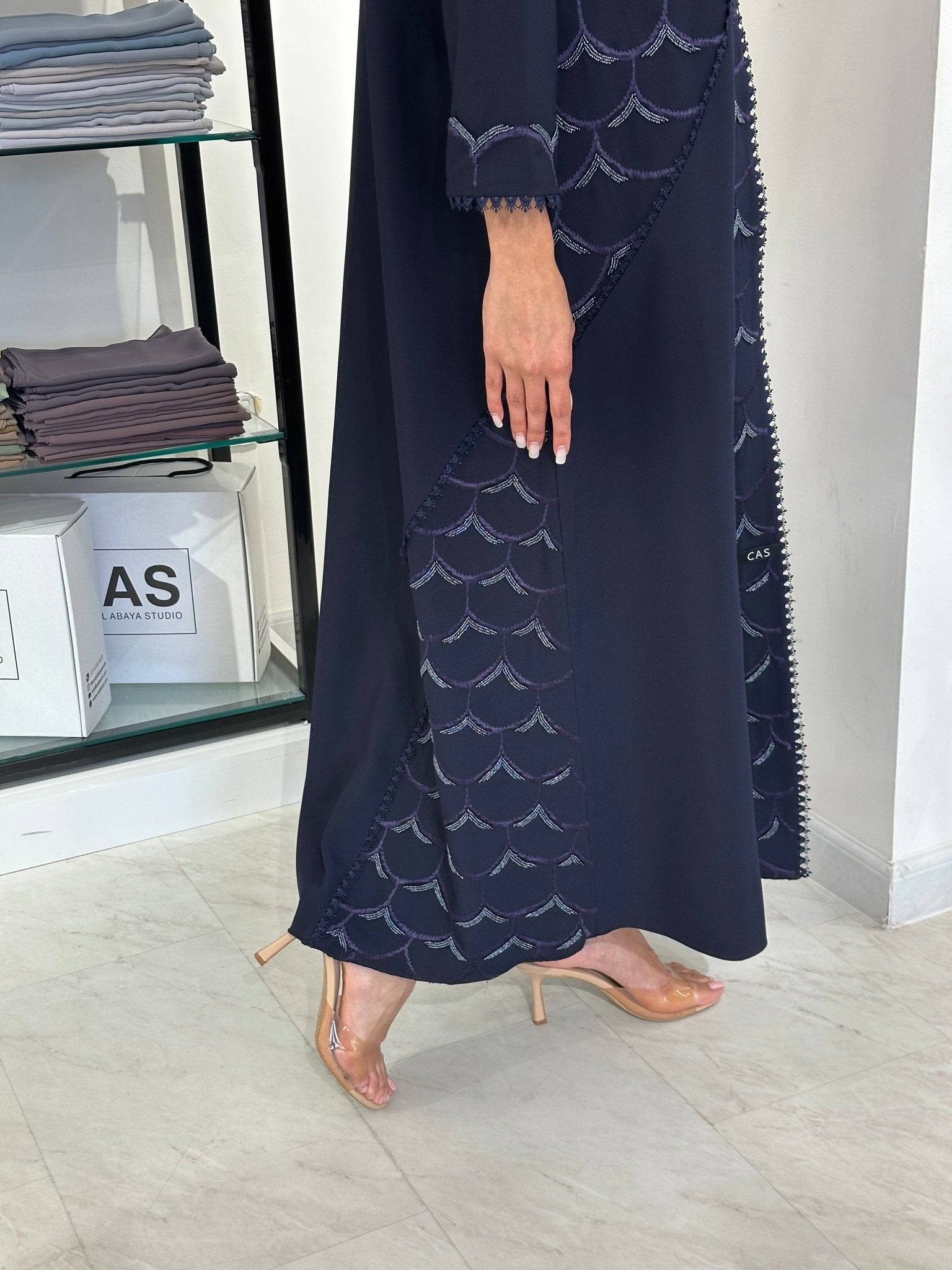 C 0833 Navy Blue Beaded Abaya