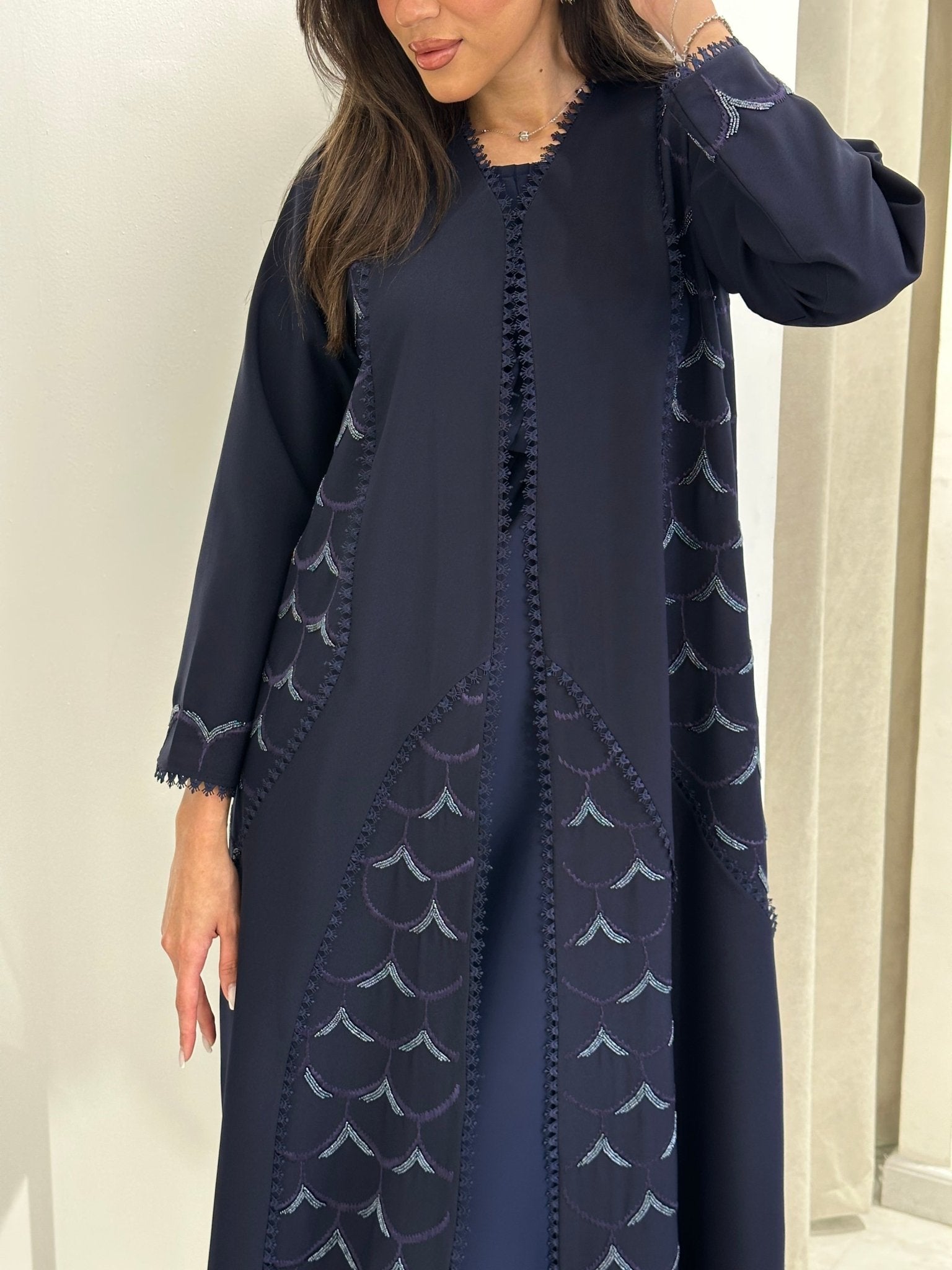 C 0833 Navy Blue Beaded Abaya