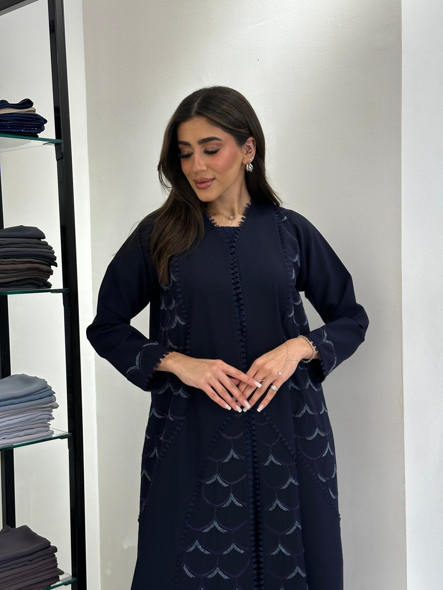 C 0833 Navy Blue Beaded Abaya