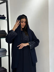 C 0834 Navy Blue Beaded Abaya