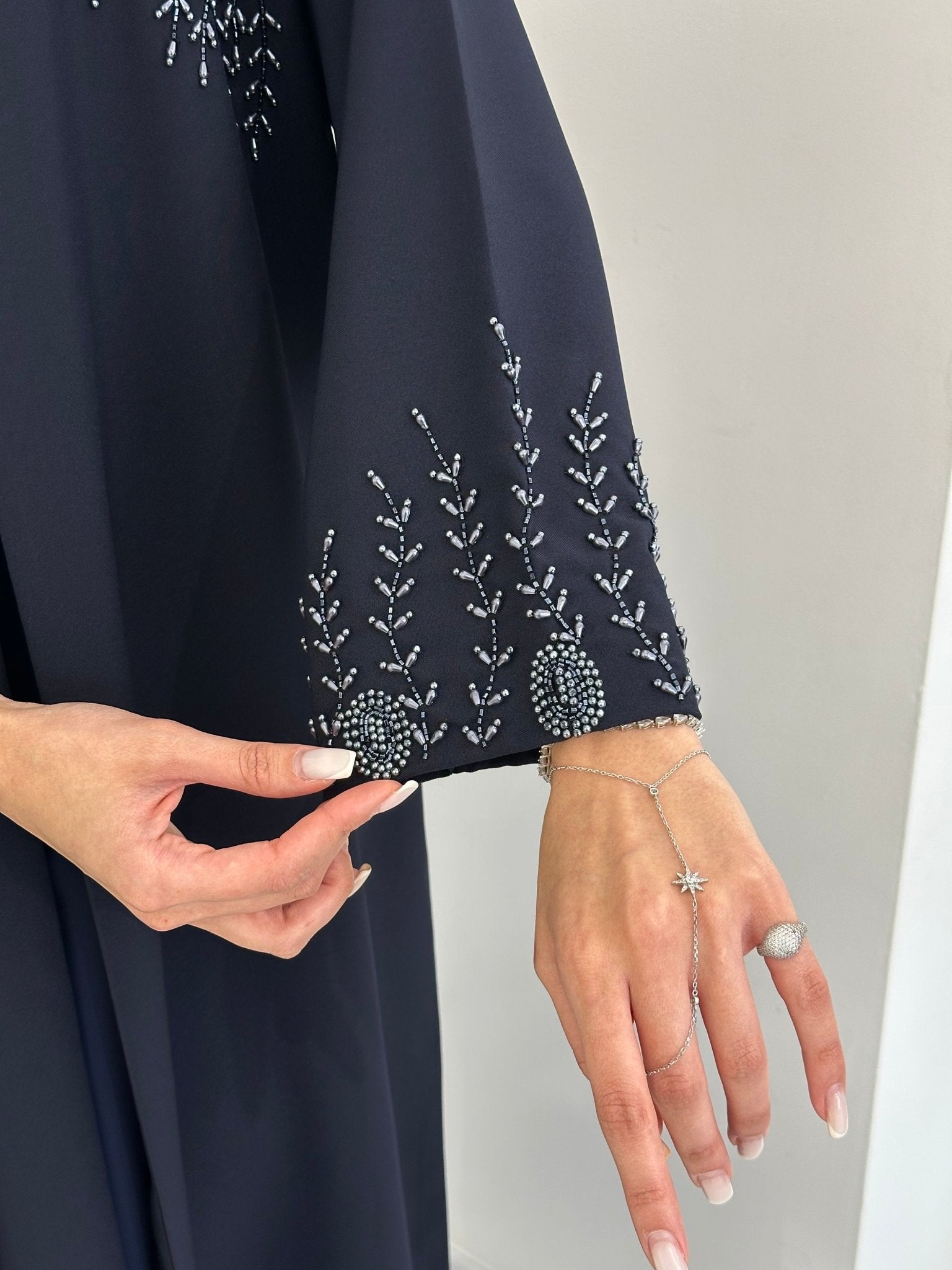 C 0834 Navy Blue Beaded Abaya