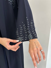 C 0834 Navy Blue Beaded Abaya