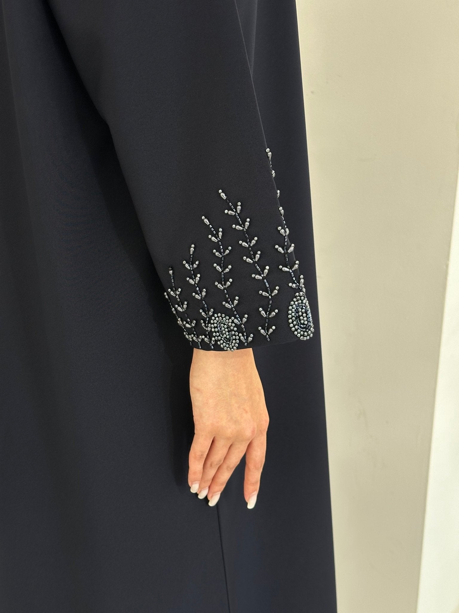C 0834 Navy Blue Beaded Abaya