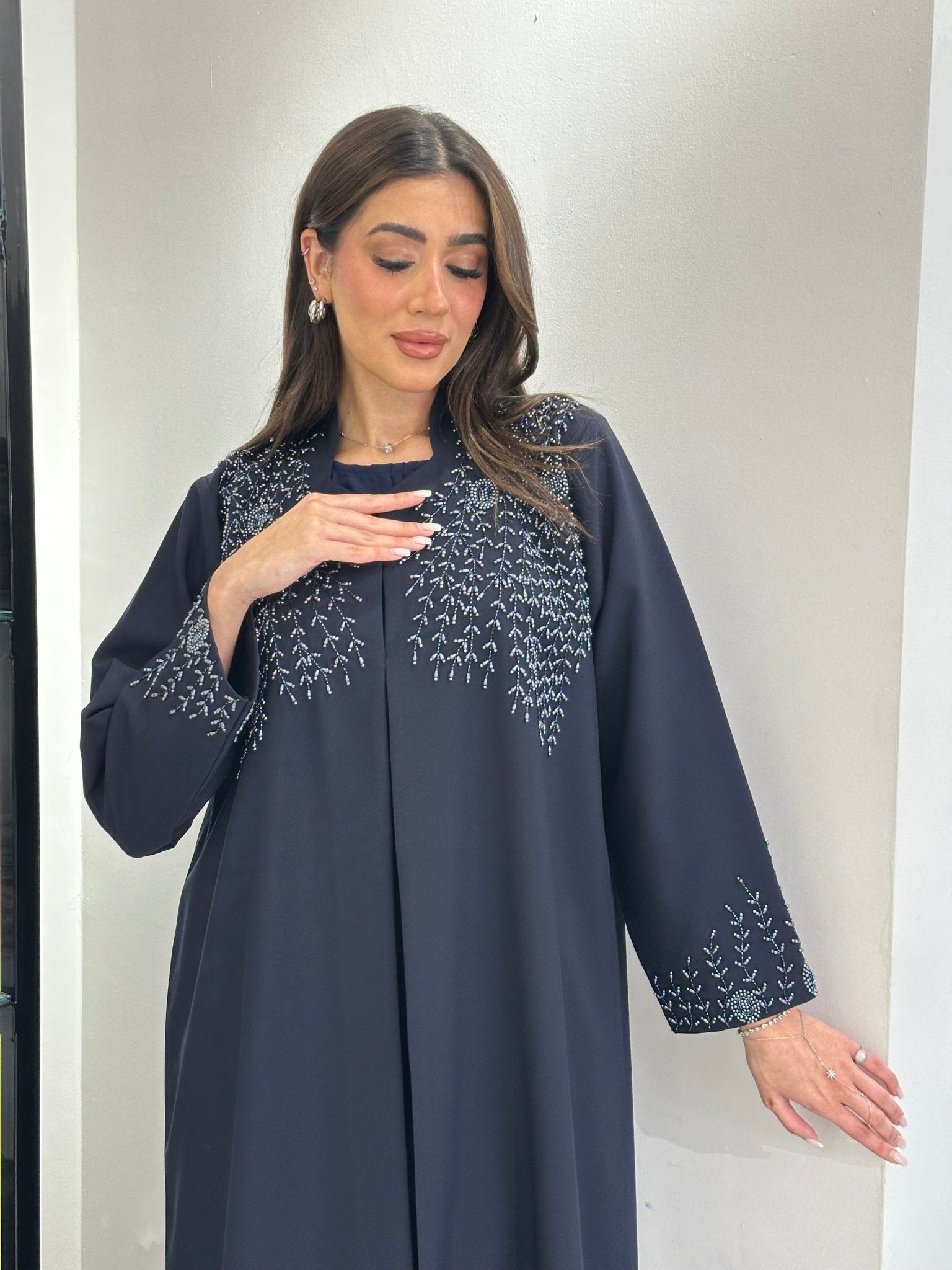 C 0834 Navy Blue Beaded Abaya