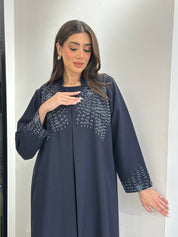 C 0834 Navy Blue Beaded Abaya