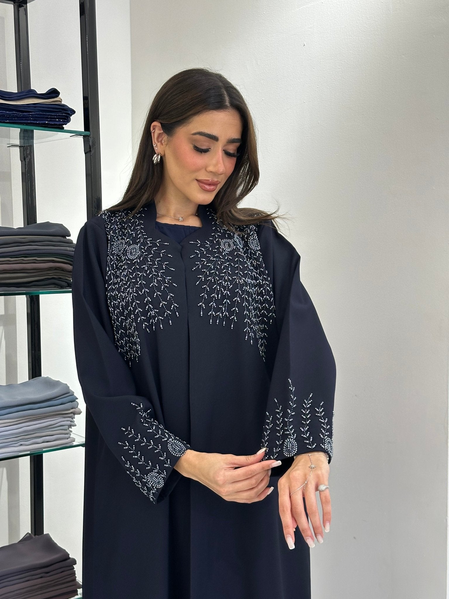 C 0834 Navy Blue Beaded Abaya