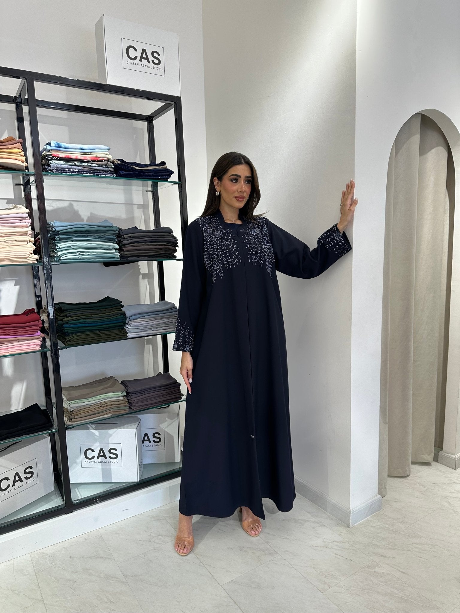 C 0834 Navy Blue Beaded Abaya