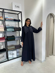 C 0834 Navy Blue Beaded Abaya