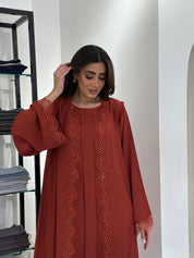 C 0835 Orange Lace Abaya Set