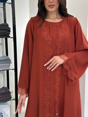 C 0835 Orange Lace Abaya Set