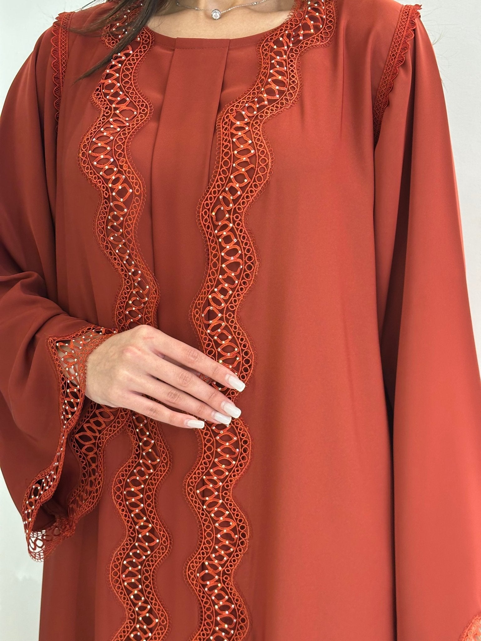 C 0835 Orange Lace Abaya Set