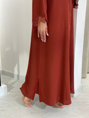 C 0835 Orange Lace Abaya Set