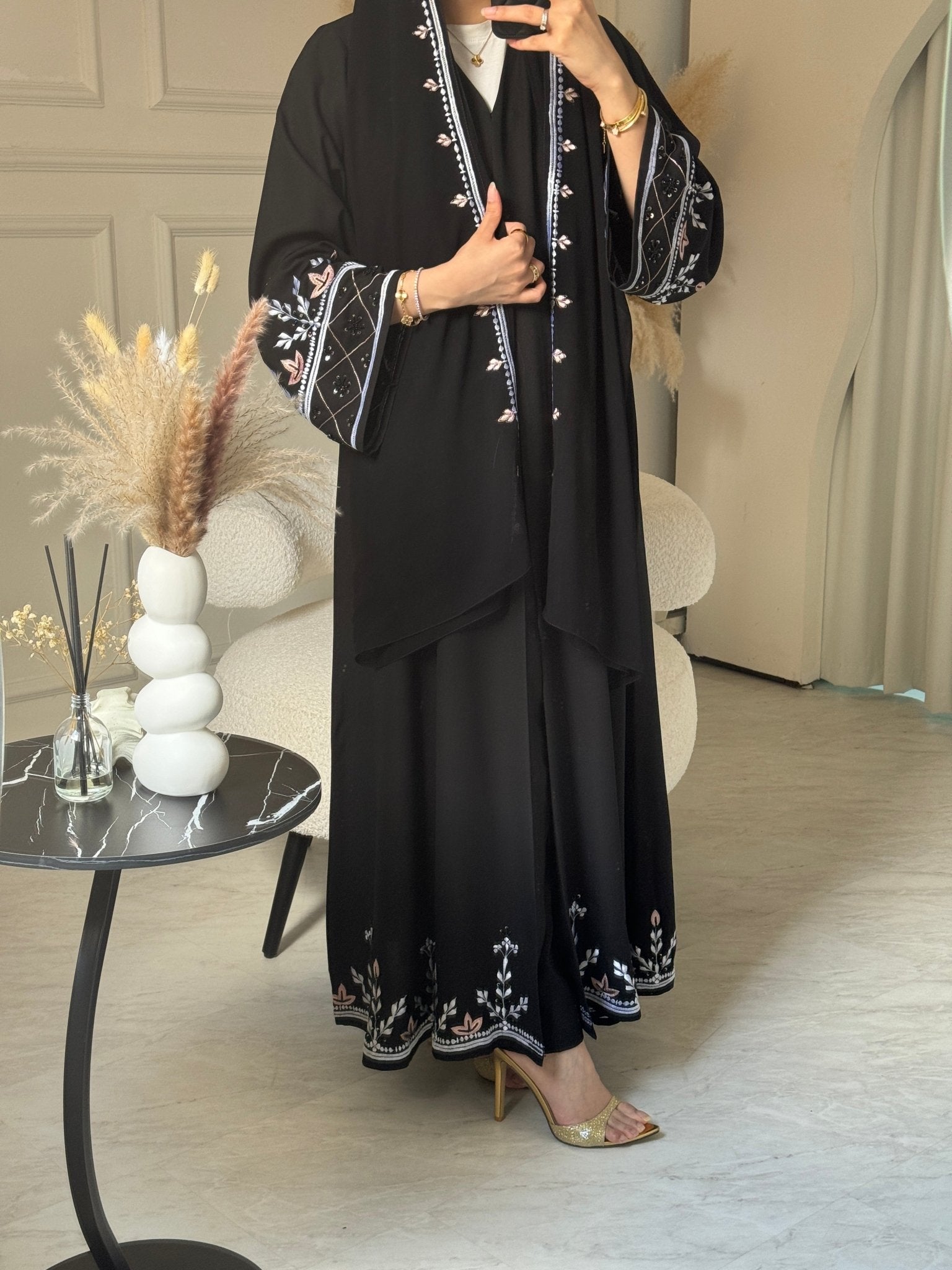 C 0847 Black Embroidered Abaya