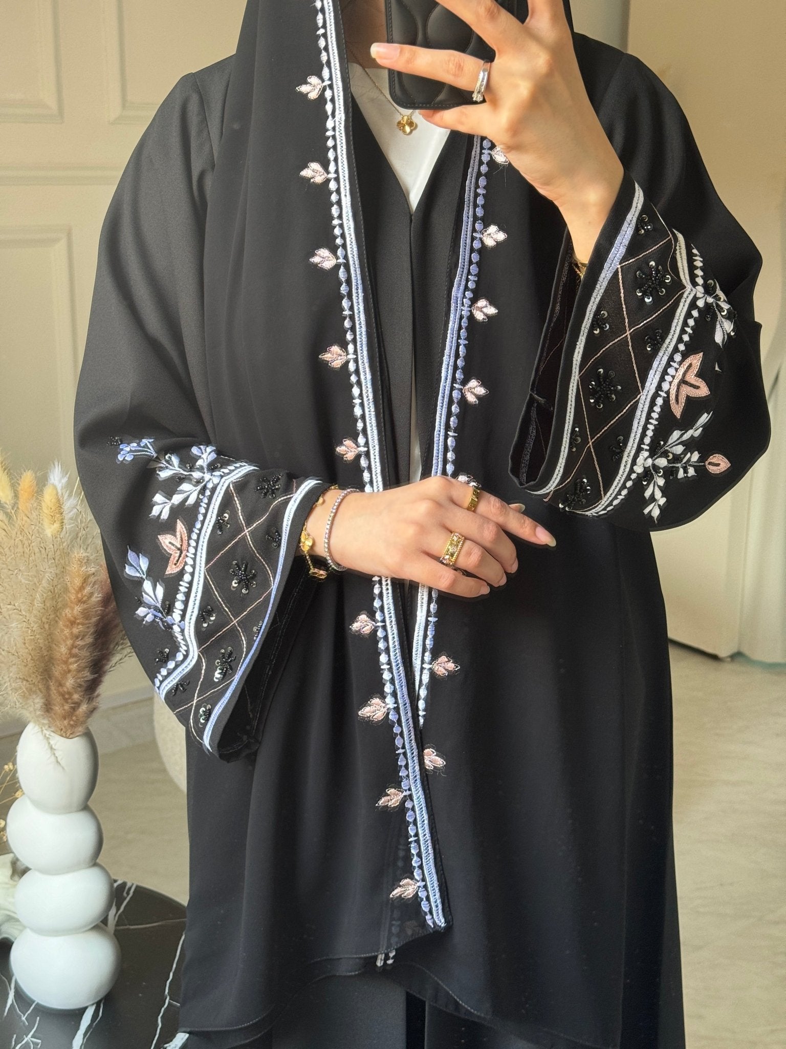 C 0847 Black Embroidered Abaya