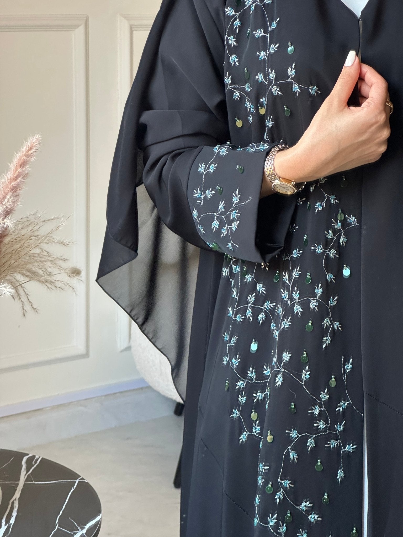 C 0853 Black Beaded Abaya